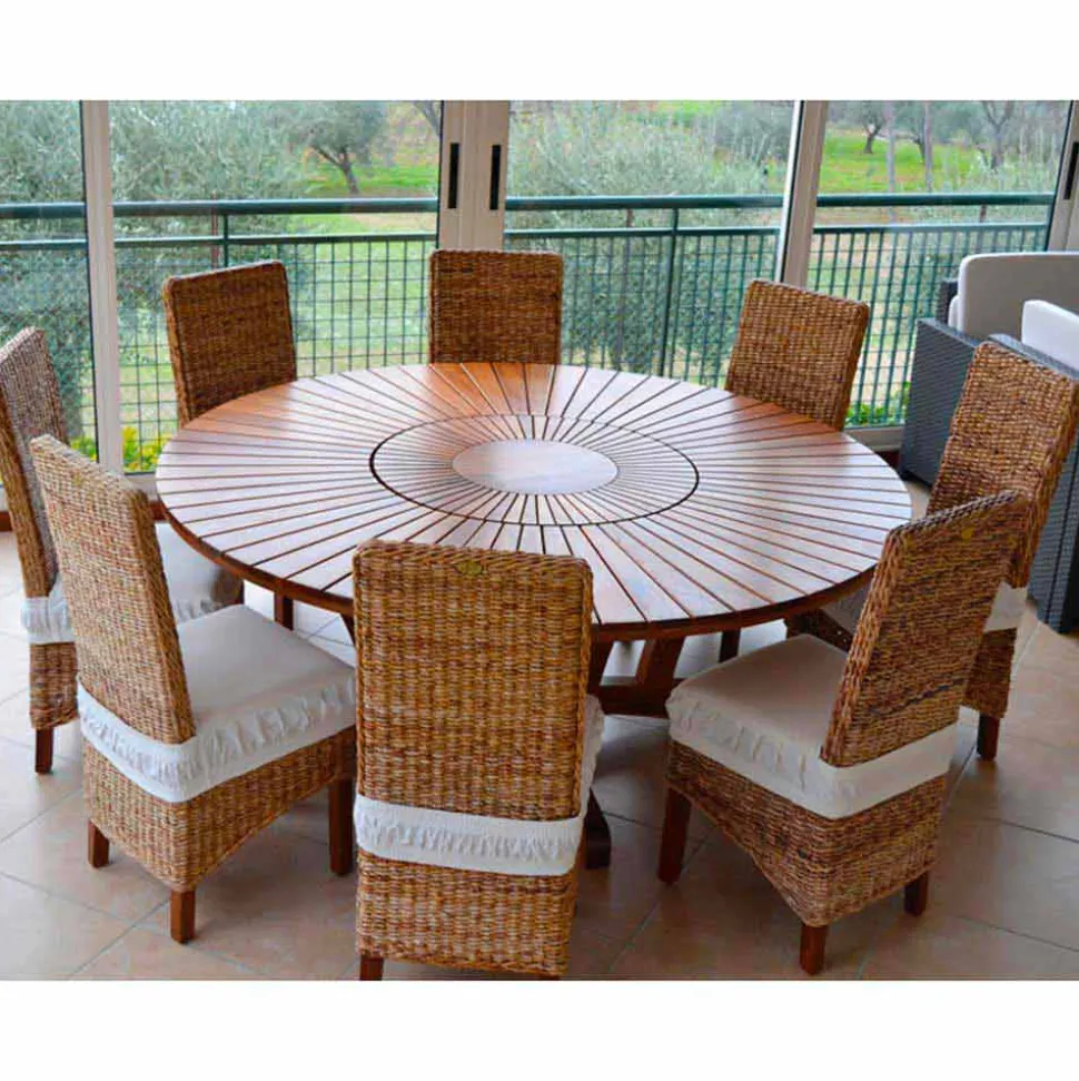 Tavolo tondo in teak e massello da esterno Real Table