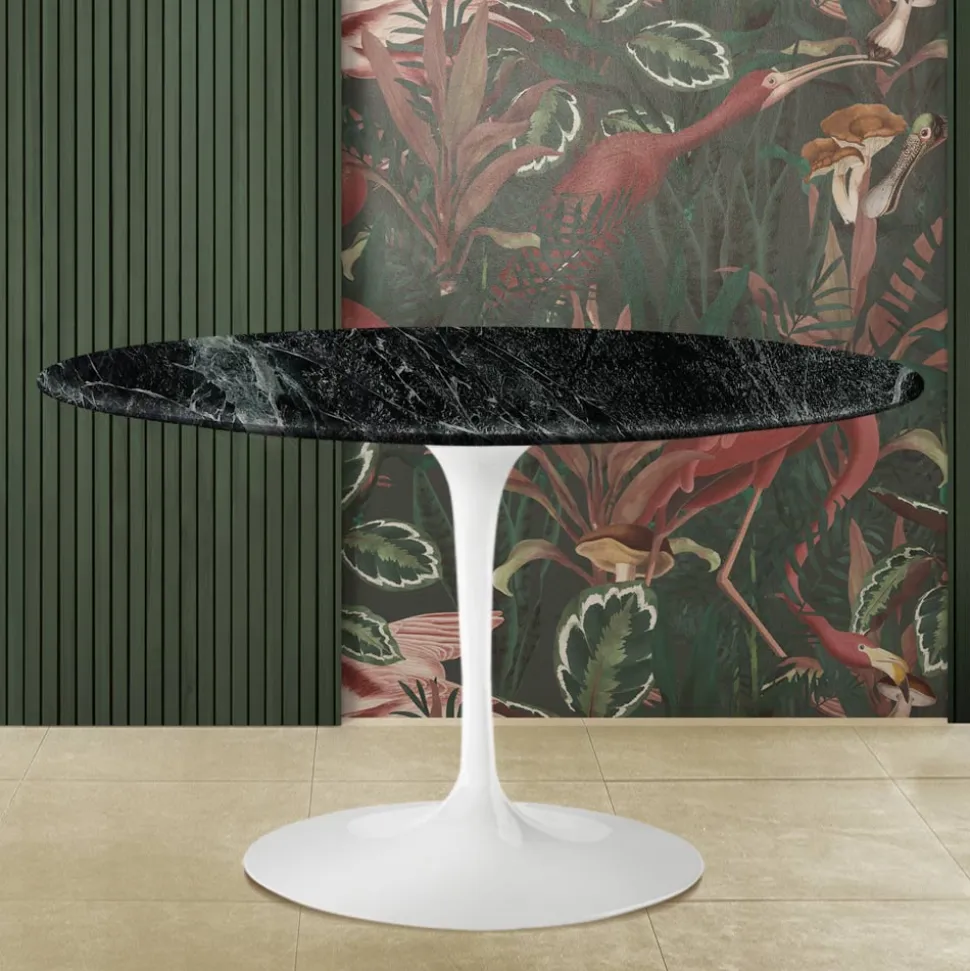 Tavolo Tulip Eero Saarine H 74 con Piano Rotondo in Marmo Verde Alpi - Scarlet