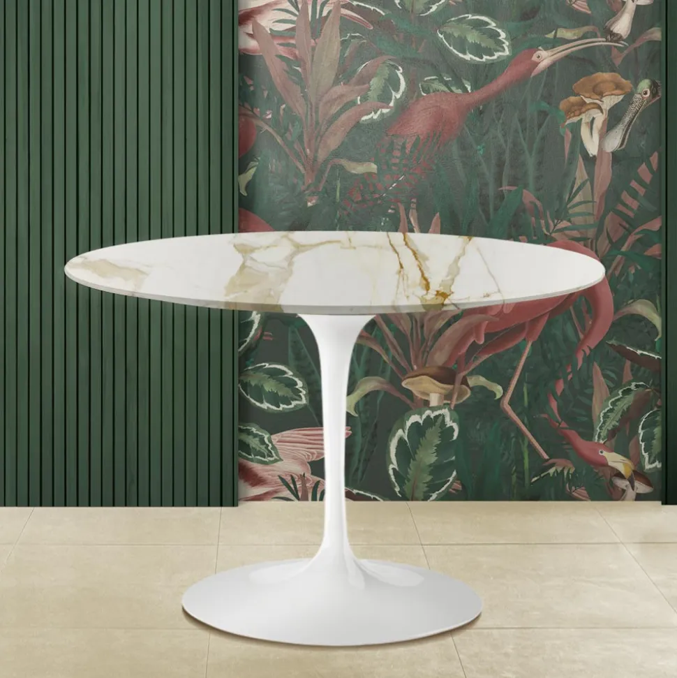 Tavolo Tulip Eero Saarinen H 74 con Piano Rotondo in Marmo Calacatta Oro - Scarlet
