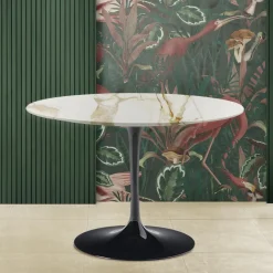 Tavolo Tulip Eero Saarinen H 74 con Piano Rotondo in Marmo Calacatta Oro - Scarlet