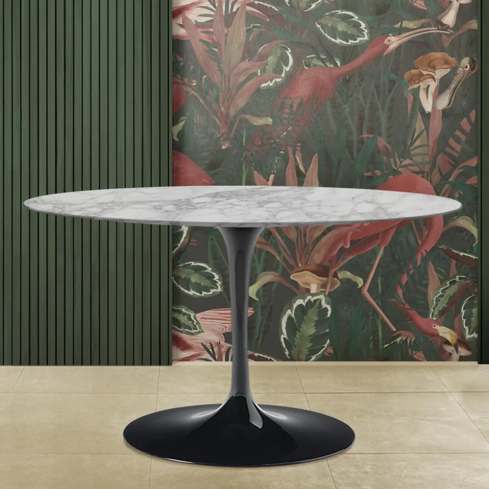 Tavolo Tulip Eero Saarinen H 74 con Piano Ovale in Marmo Arabescato Made in Italy - Scarlet