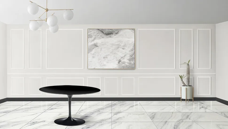 Tavolo Tulip Eero Saarinen H 74 con Piano in MDF Laminato Liquido Nero - Scarlet