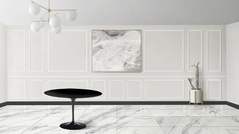 Tavolo Tulip Eero Saarinen H 74 con Piano in Laminato Liquido Nero Made in Italy - Scarlet