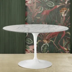 Tavolo Tulip Eero Saarinen H 74 con Piano Rotondo in Marmo di Carrara Statuarietto - Scarlet