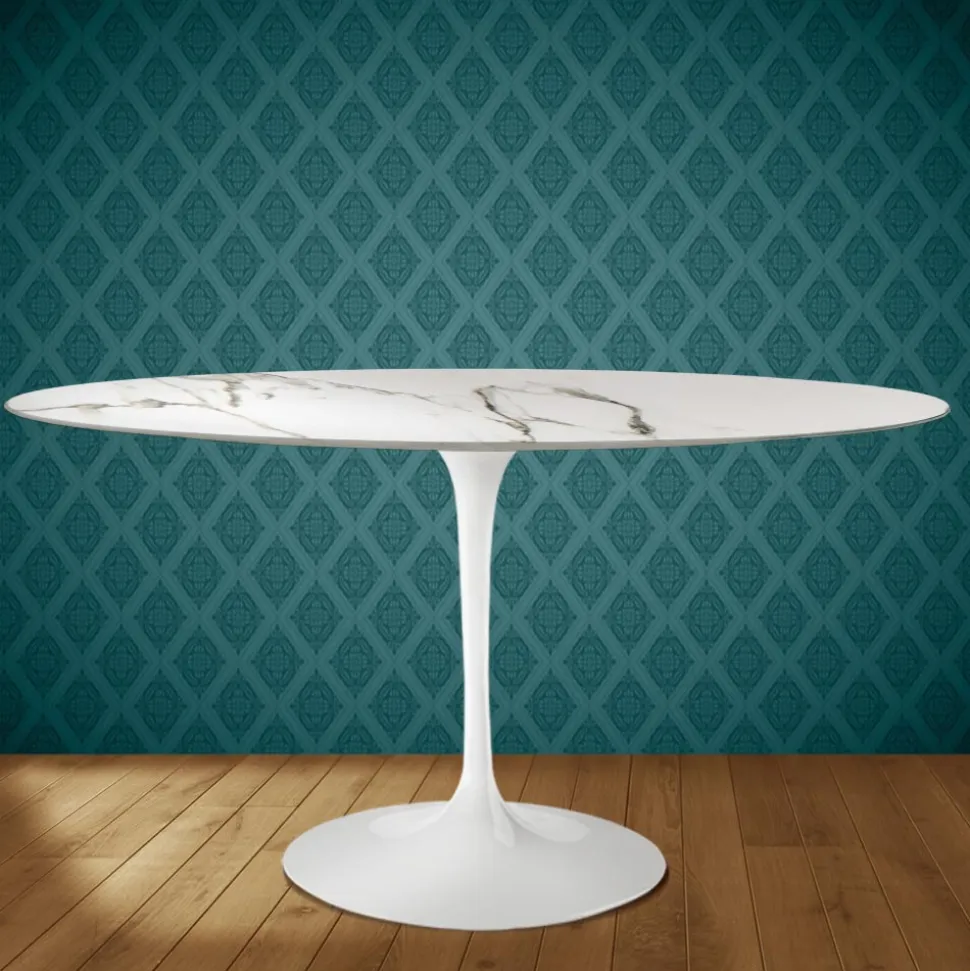 Tavolo Tulip Eero Saarinen H 74 Ovale in Ceramica Aura 22 Made in Italy - Scarlet