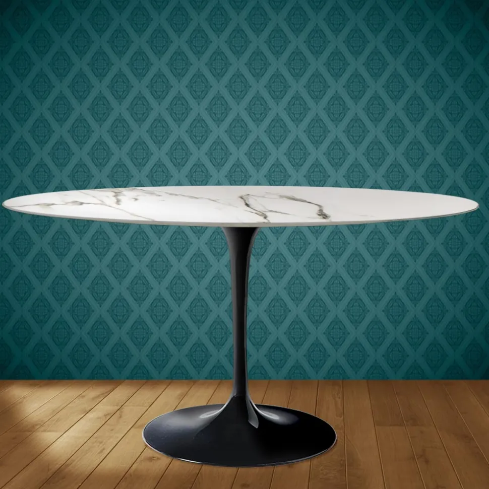 Tavolo Tulip Eero Saarinen H 74 Ovale in Ceramica Aura 22 Made in Italy - Scarlet