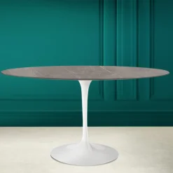 Tavolo Tulip Eero Saarinen H 74 Ovale in Ceramica Pietra Grey Made in Italy - Scarlet