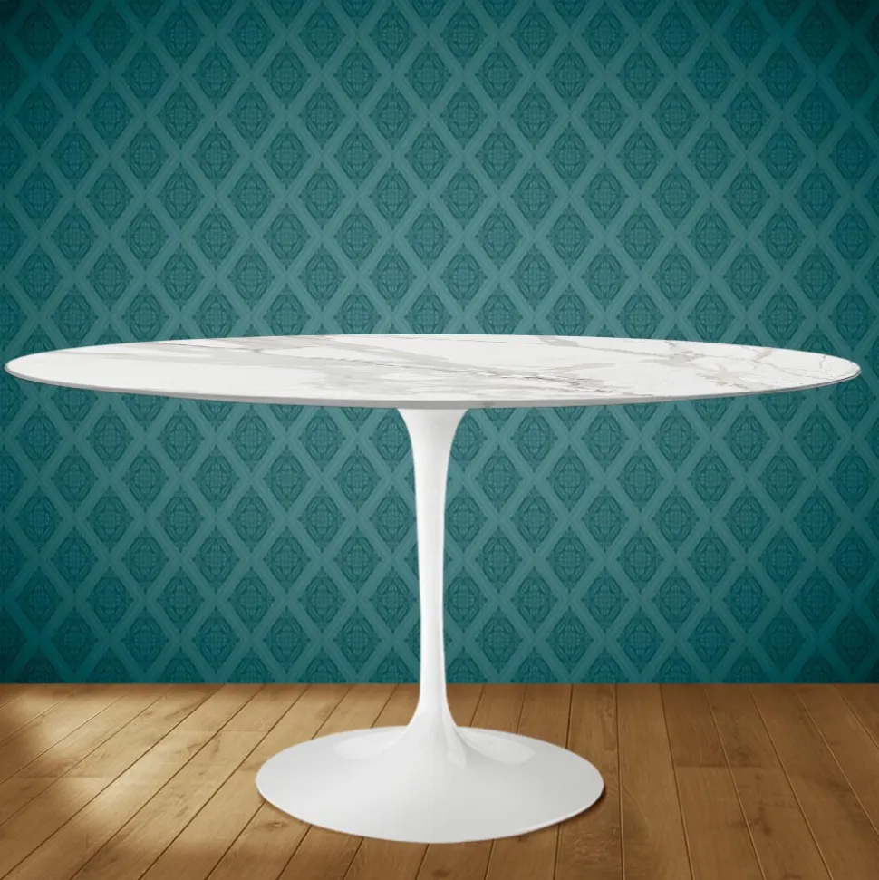 Tavolo Tulip Eero Saarinen H 74 Ovale in Ceramica Morpheus Made in Italy - Scarlet