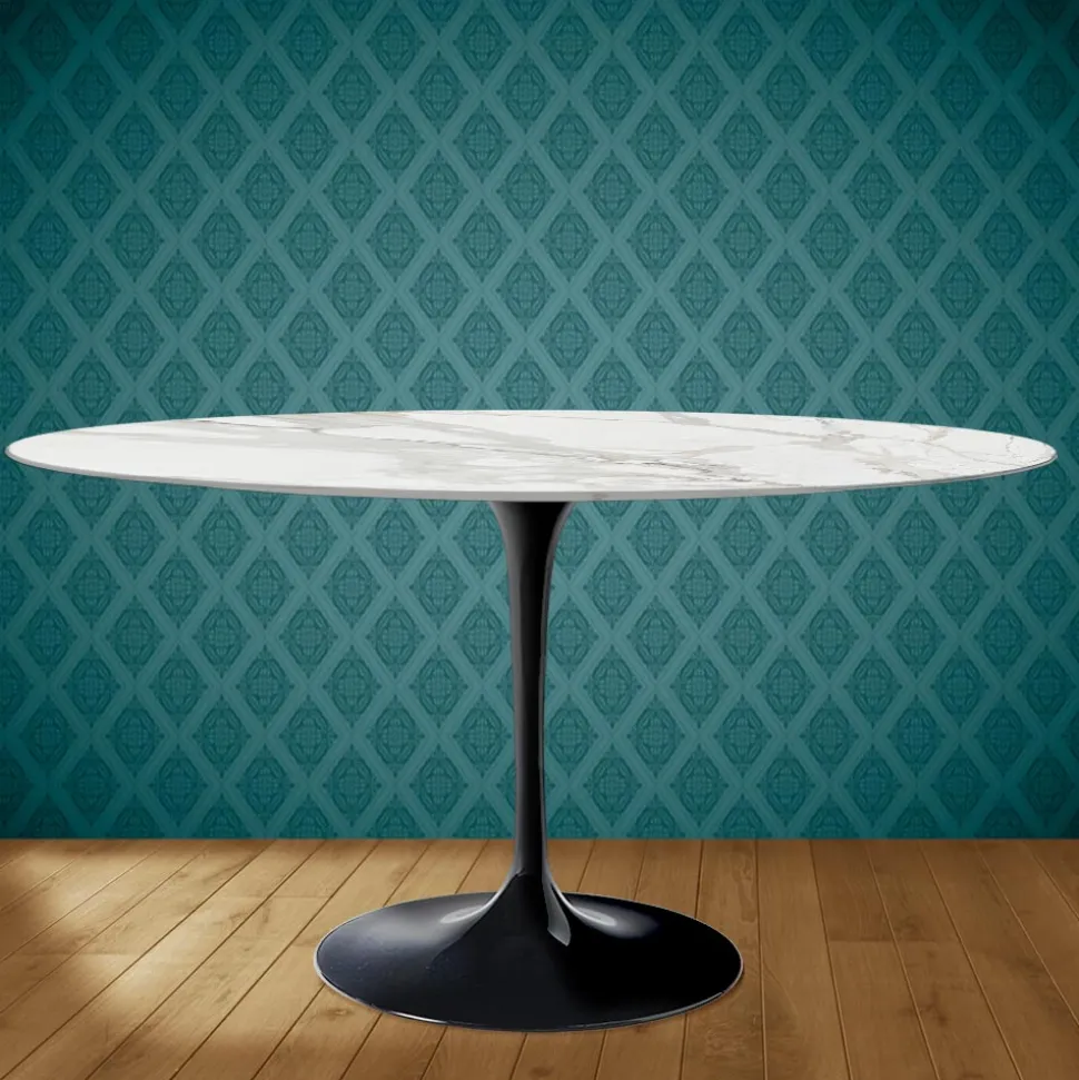 Tavolo Tulip Eero Saarinen H 74 Ovale in Ceramica Morpheus Made in Italy - Scarlet