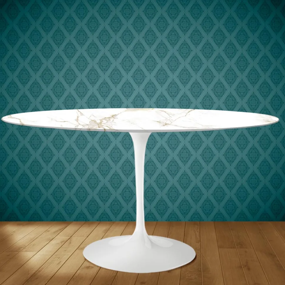 Tavolo Tulip Eero Saarinen H 74 Ovale in Ceramica Entzo Made in Italy - Scarlet