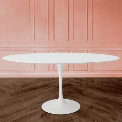 Tavolo Tulip Eero Saarinen H 74 Ovale Allungabile in Laminato Liquido Bianco - Scarlet