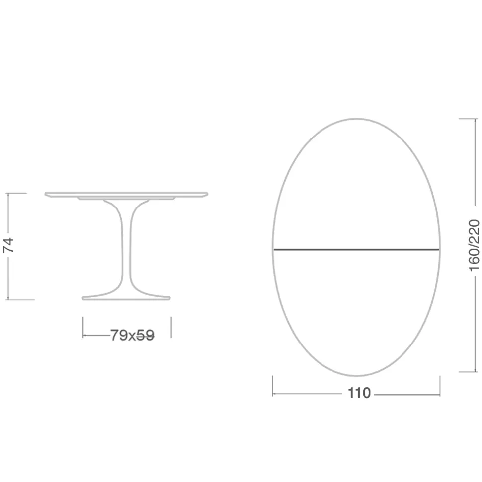 Tavolo Tulip Eero Saarinen H 74 Ovale Allungabile in Laminato Liquido Nero - Scarlet