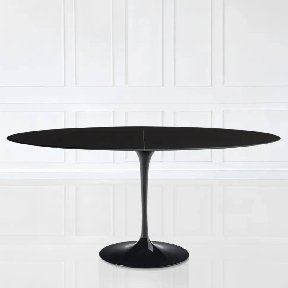 Tavolo Tulip Eero Saarinen H 74 Ovale Allungabile in Laminato Liquido Nero - Scarlet
