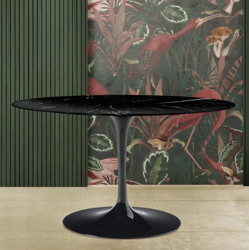 Tavolo Tulip Eero Saarinen H 74 Ovale in Marmo Nero Marquinia Made in Italy - Scarlet