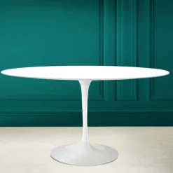 Tavolo Tulip Eero Saarinen H 74 Ovale in Ceramica Bianco Assoluto Made in Italy - Scarlet