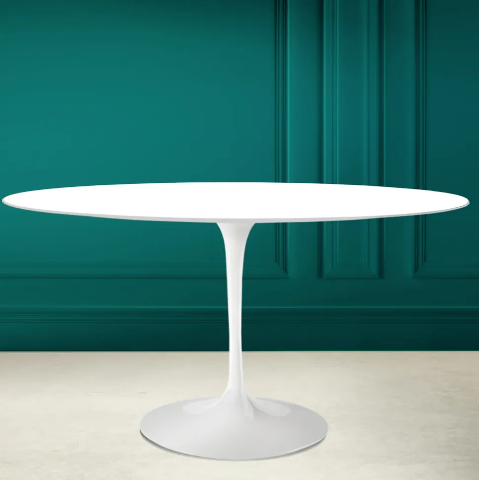 Tavolo Tulip Eero Saarinen H 74 Ovale in Ceramica Bianco Assoluto Made in Italy - Scarlet