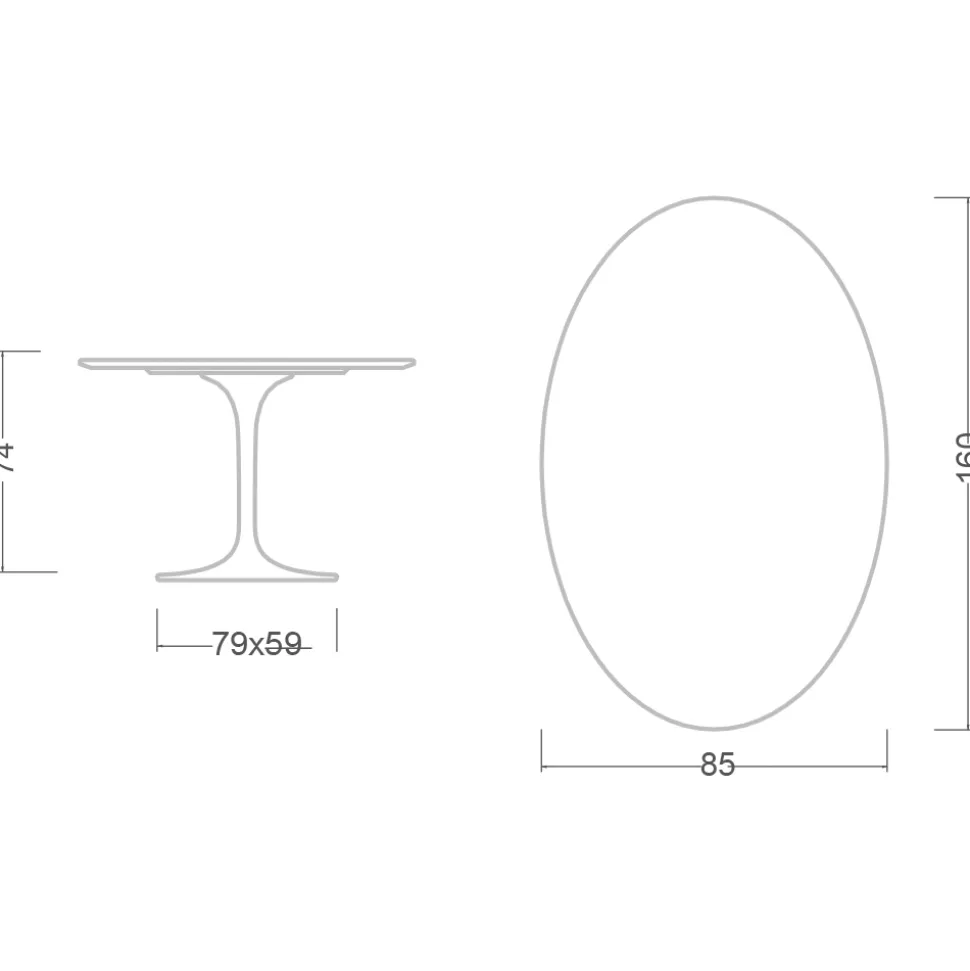 Tavolo Tulip Eero Saarinen H 74 Ovale in Ceramica Bianco Assoluto Made in Italy - Scarlet