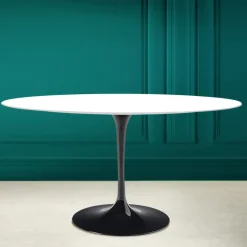 Tavolo Tulip Eero Saarinen H 74 Ovale in Ceramica Bianco Assoluto Made in Italy - Scarlet