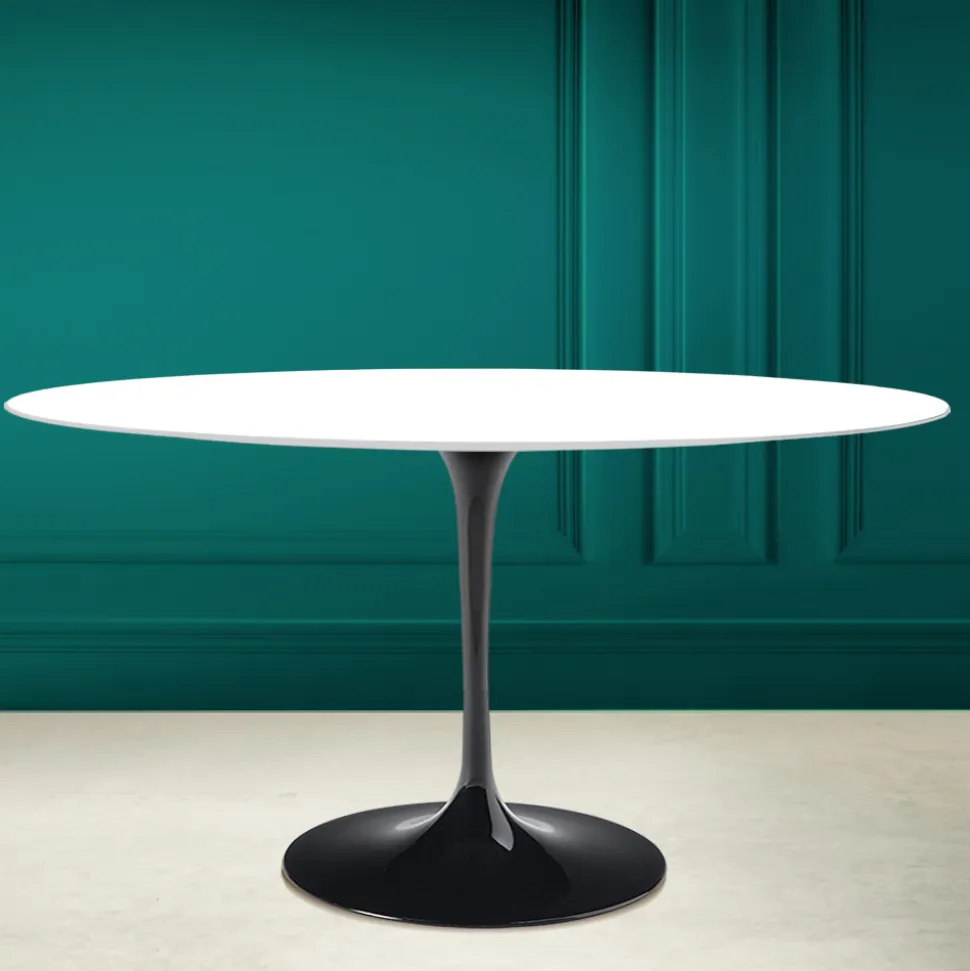 Tavolo Tulip Eero Saarinen H 74 Ovale in Ceramica Bianco Assoluto Made in Italy - Scarlet
