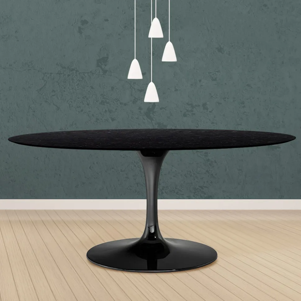 Tavolo Tulip Eero Saarinen H 74 Ovale in Rovere Tinto Nero Made in Italy - Scarlet