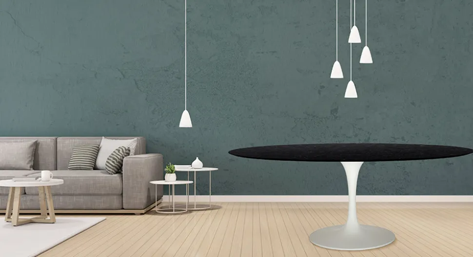 Tavolo Tulip Eero Saarinen H 74 Ovale in Rovere Tinto Nero Made in Italy - Scarlet