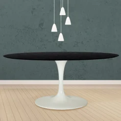 Tavolo Tulip Eero Saarinen H 74 Ovale in Rovere Tinto Nero Made in Italy - Scarlet