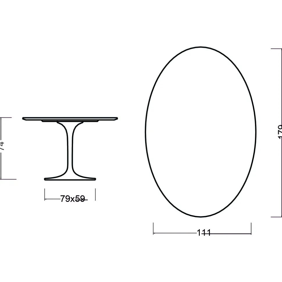 Tavolo Tulip Eero Saarinen H 74 Ovale in Rovere Tinto Ciliegio Made in Italy - Scarlet