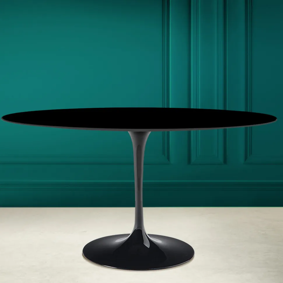 Tavolo Tulip Eero Saarinen H 74 Ovale in Ceramica Nero Assoluto Made in Italy - Scarlet