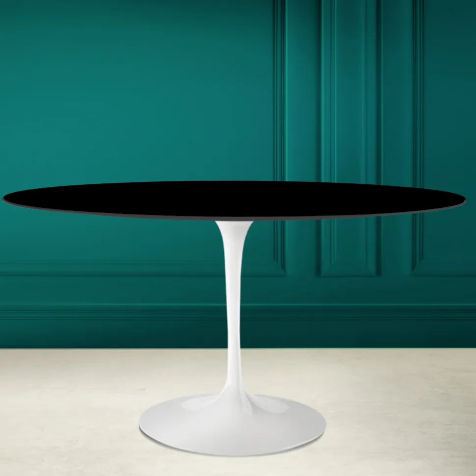 Tavolo Tulip Eero Saarinen H 74 Ovale in Ceramica Nero Assoluto Made in Italy - Scarlet