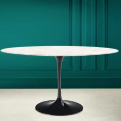 Tavolo Tulip Eero Saarinen H 74 Ovale in Ceramica Diamond Cream Made in Italy - Scarlet