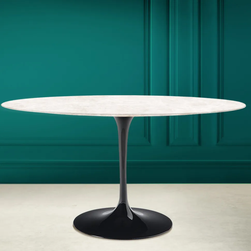 Tavolo Tulip Eero Saarinen H 74 Ovale in Ceramica Diamond Cream Made in Italy - Scarlet