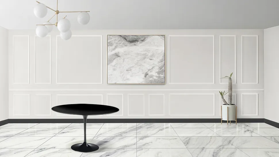 Tavolo Tulip Eero Saarinen H 74 Rotondo in Laminato Liquido Nero Made in Italy - Scarlet