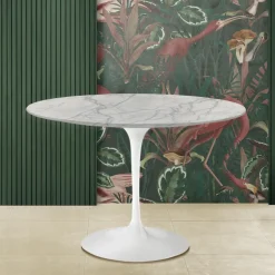 Tavolo Tulip Eero Saarinen H 74 Rotondo in Marmo di Carrara Statuarietto - Scarlet