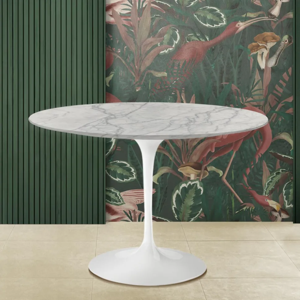 Tavolo Tulip Eero Saarinen H 74 Rotondo in Marmo di Carrara Statuarietto - Scarlet