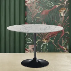 Tavolo Tulip Eero Saarinen H 74 Rotondo in Marmo di Carrara Statuarietto - Scarlet