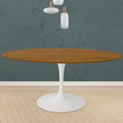 Tavolo Tulip Eero Saarinen H 74 Rotondo in Rovere Tinto Noce Chiaro Made in Italy - Scarlet