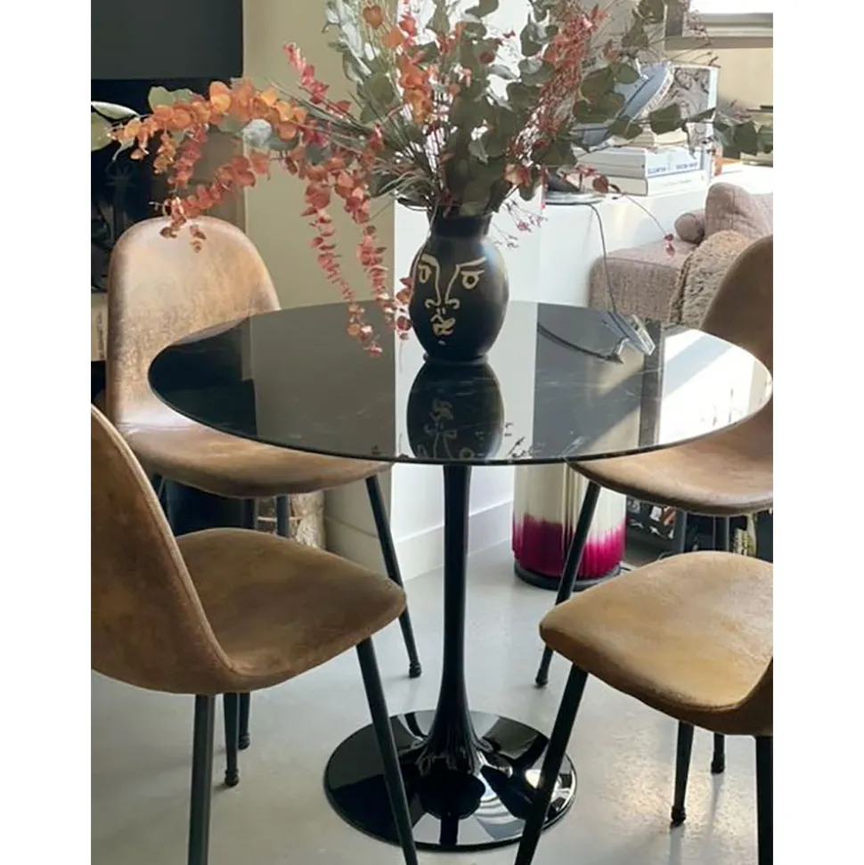 Tavolo Tulip Eero Saarinen H 74 Rotondo in Marmo Nero Marquinia Made in Italy - Scarlet