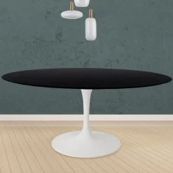 Tavolo Tulip Eero Saarinen H 74 Rotondo in Rovere Tinto Nero Made in Italy - Scarlet