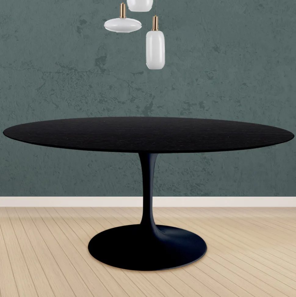 Tavolo Tulip Eero Saarinen H 74 Rotondo in Rovere Tinto Nero Made in Italy - Scarlet