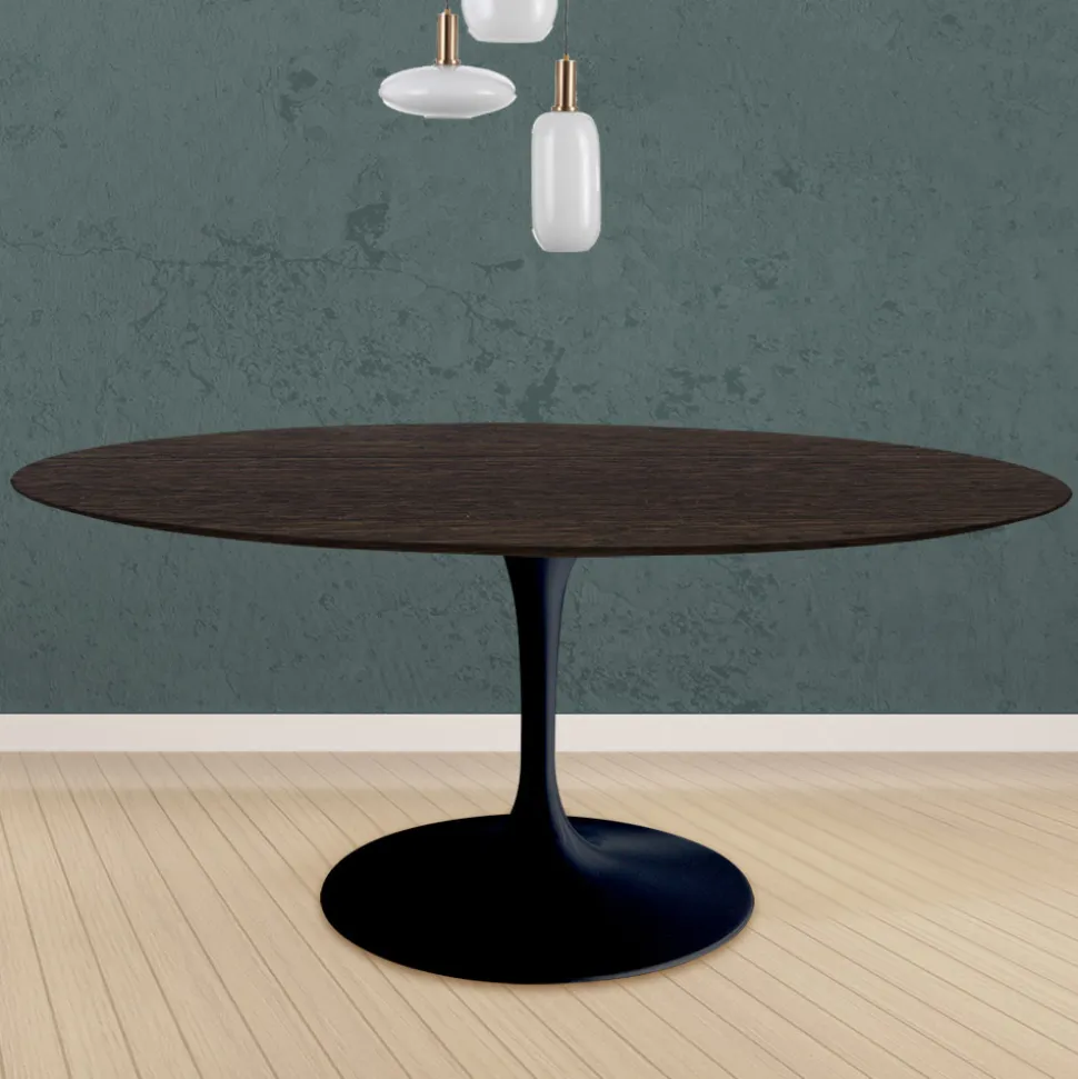 Tavolo Tulip Eero Saarinen H 74 Rotondo in Rovere Tinto Moka Made in Italy - Scarlet