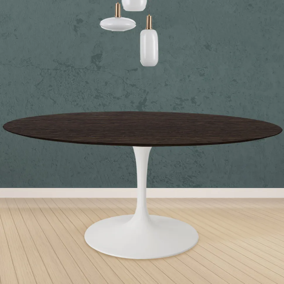 Tavolo Tulip Eero Saarinen H 74 Rotondo in Rovere Tinto Moka Made in Italy - Scarlet