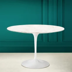 Tavolo Tulip Eero Saarinen H 73 Rotondo in Ceramica Diamond Cream Made in Italy - Scarlet