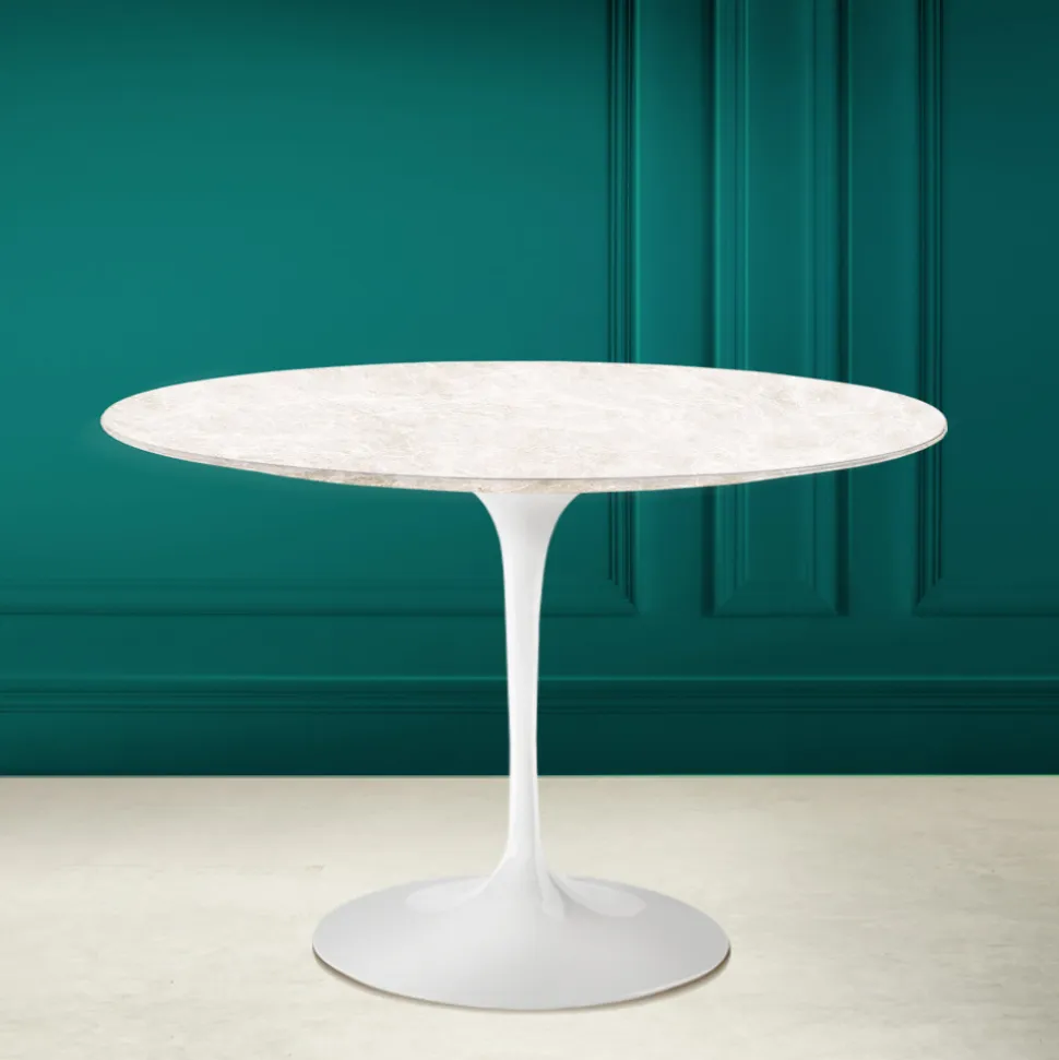 Tavolo Tulip Eero Saarinen H 73 Rotondo in Ceramica Diamond Cream Made in Italy - Scarlet
