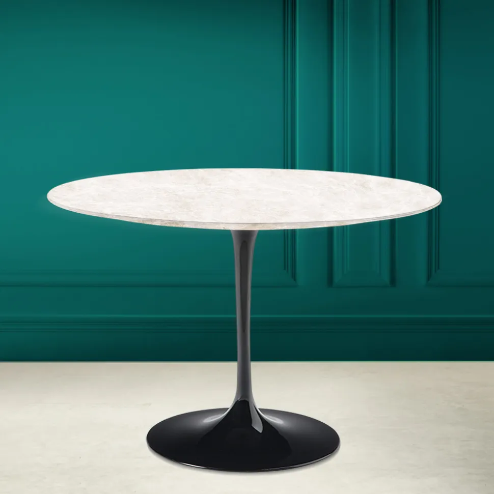 Tavolo Tulip Eero Saarinen H 73 Rotondo in Ceramica Diamond Cream Made in Italy - Scarlet