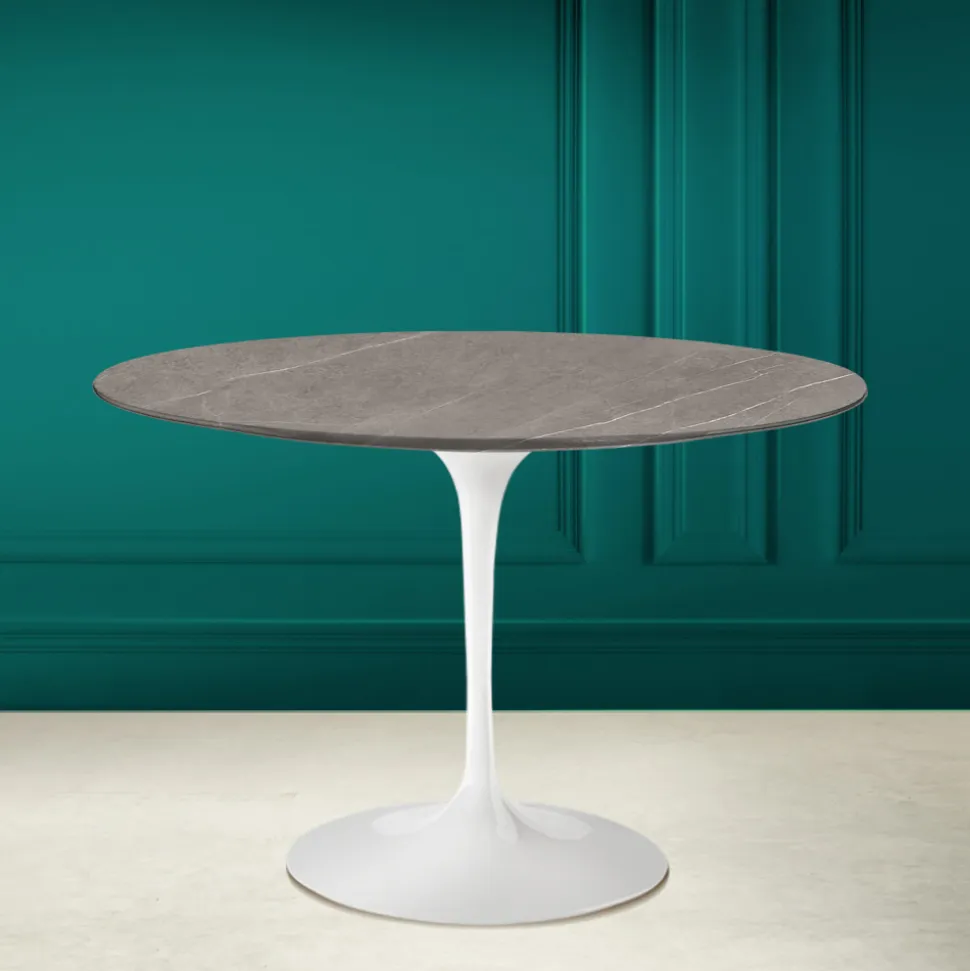Tavolo Tulip Eero Saarinen H 73 Rotondo in Ceramica Pietra Grey Made in Italy - Scarlet