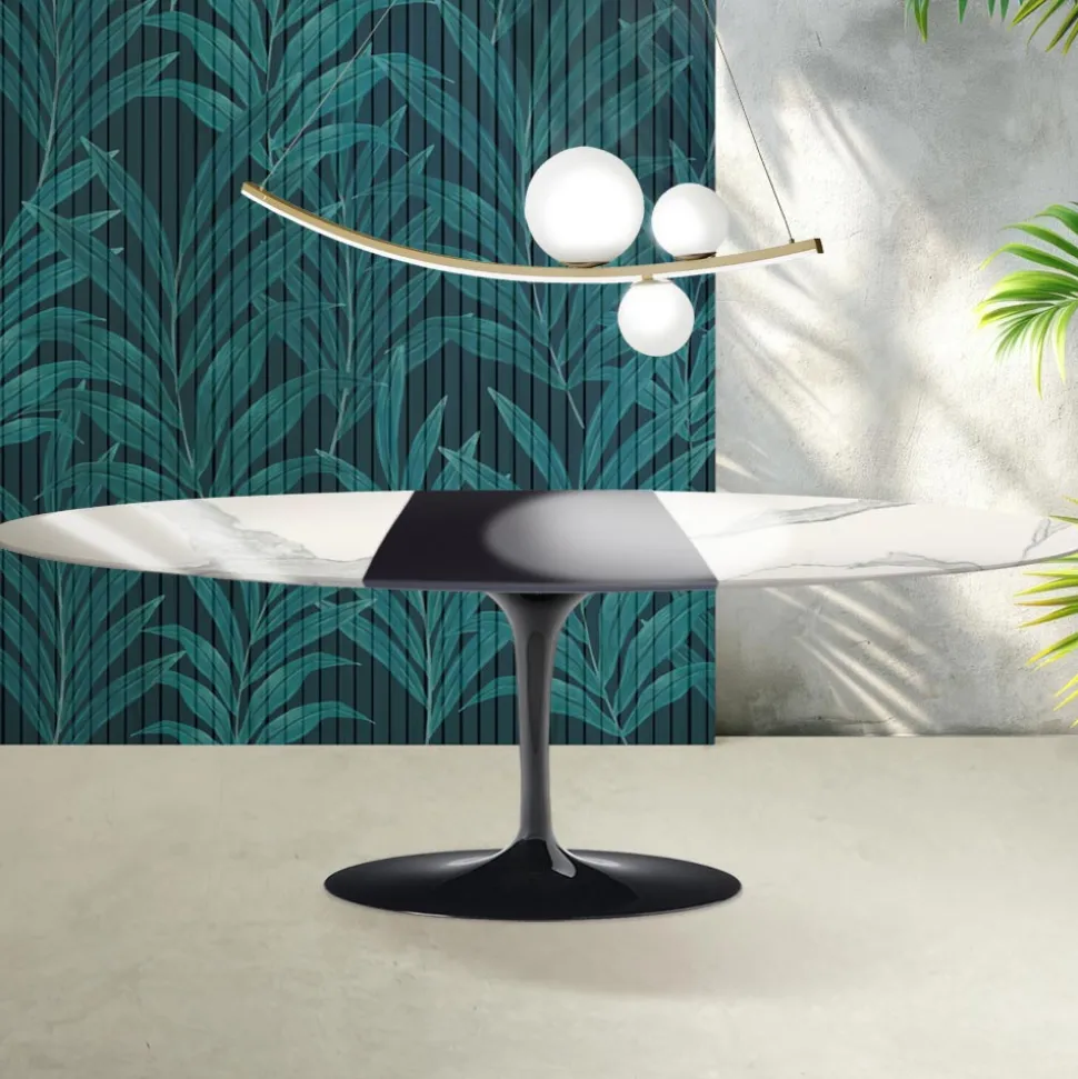 Tavolo Tulip Saarinen H 74 cm Allungabile in Ceramica Florim Statuario Lucido - Scarlet