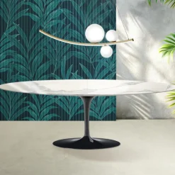 Tavolo Tulip Saarinen H 74 cm Allungabile in Ceramica Florim Statuario Lucido - Scarlet
