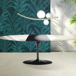 Tavolo Tulip Saarinen H 74 cm Allungabile in Ceramica Florim Calacatta Gold Lucido - Scarlet