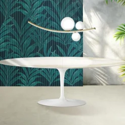 Tavolo Tulip Saarinen H 74 cm Allungabile in Ceramica Florim Calacatta Gold Lucido - Scarlet