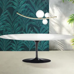 Tavolo Tulip Saarinen H 74 cm Allungabile in Ceramica Florim Bianco Lucido - Scarlet